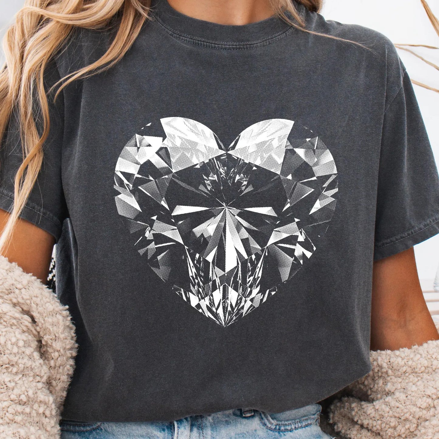 Black and White Diamond Heart Graphic Tee