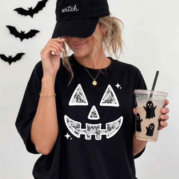 Lace Pumpkin Face Graphic Tee