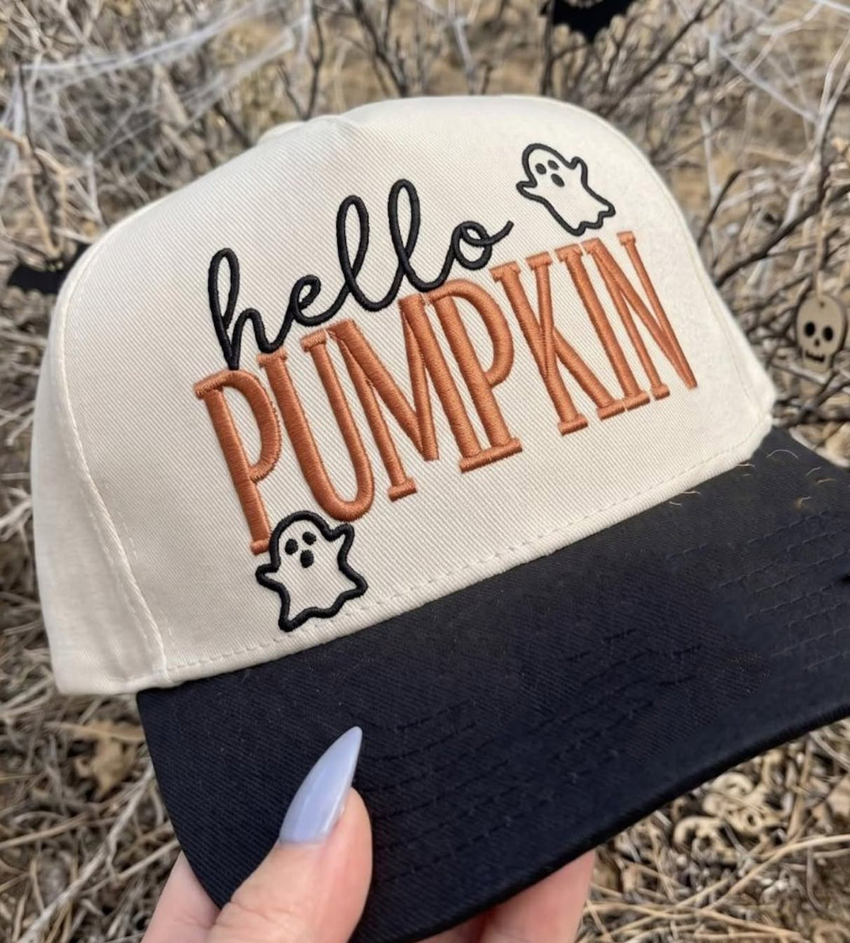 Hello Pumpkin Embroidered Cap