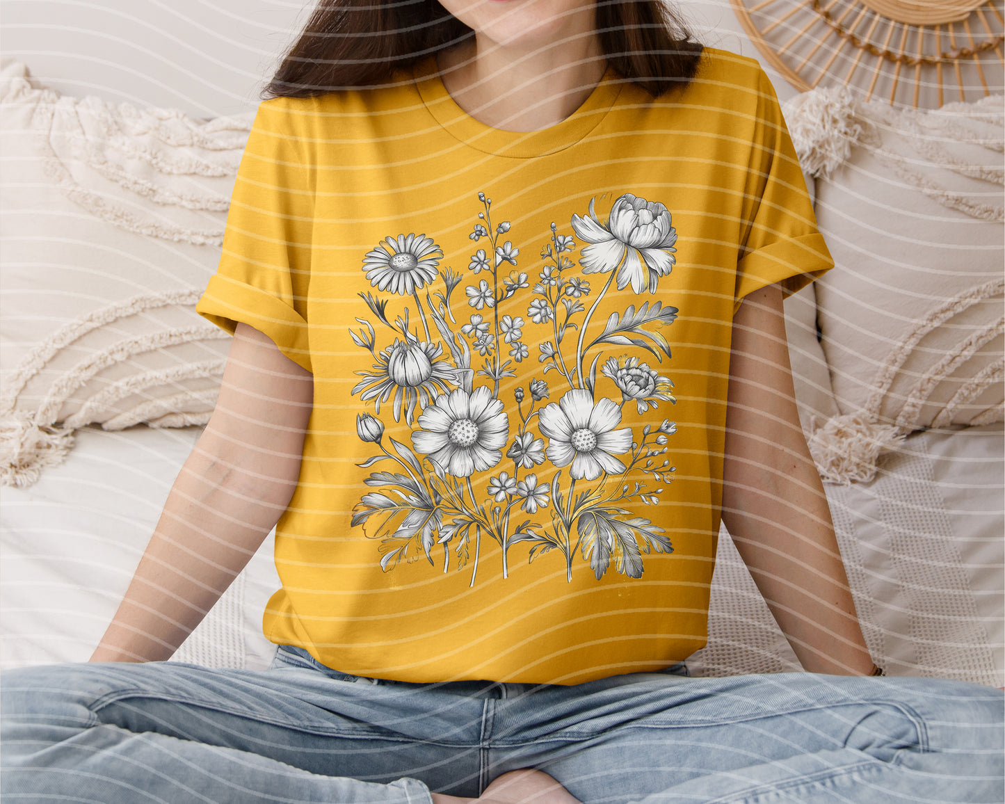 Black and White Flowers Graphic Tee