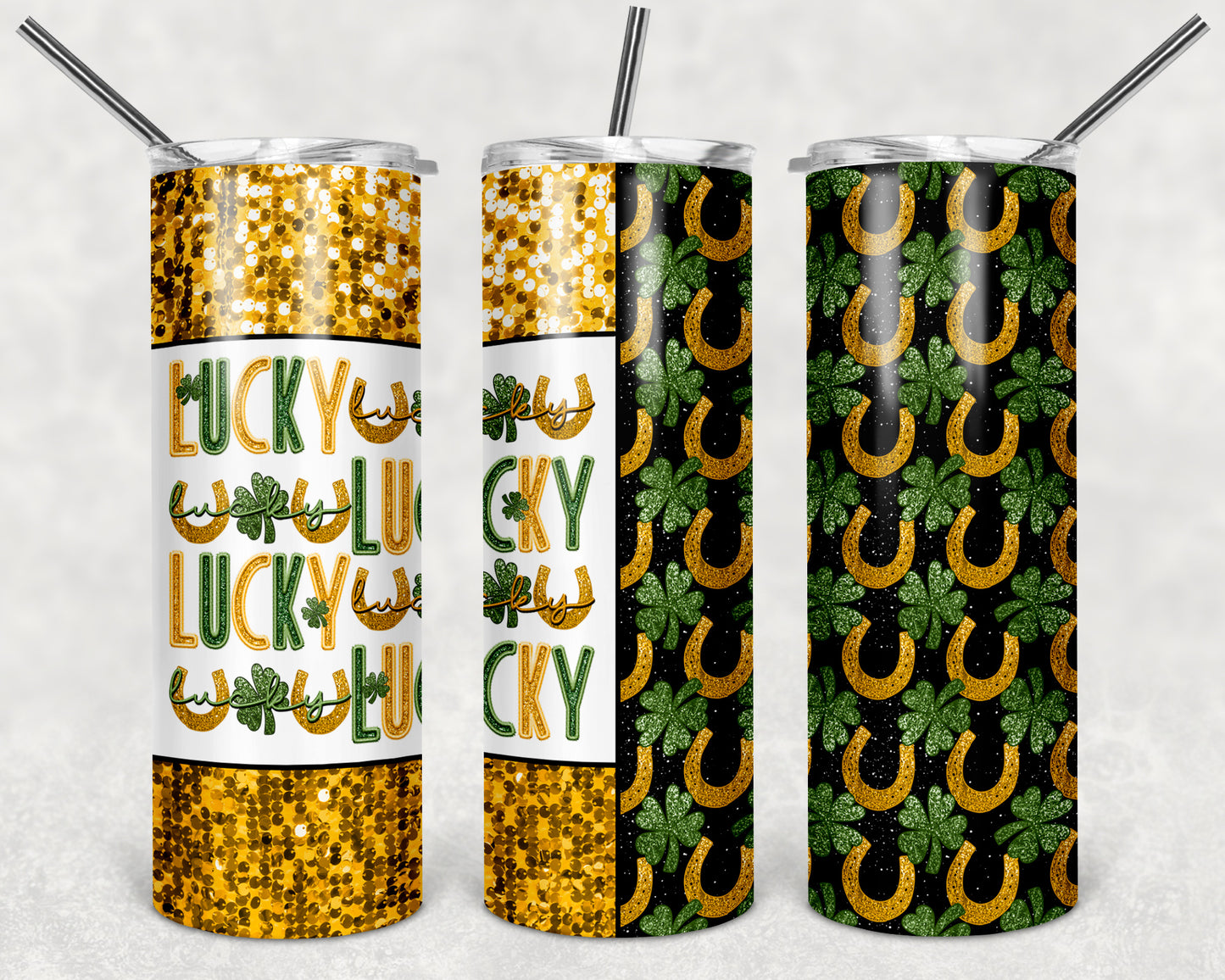 Lucky Faux Glitter 20 oz Skinny Tumbler