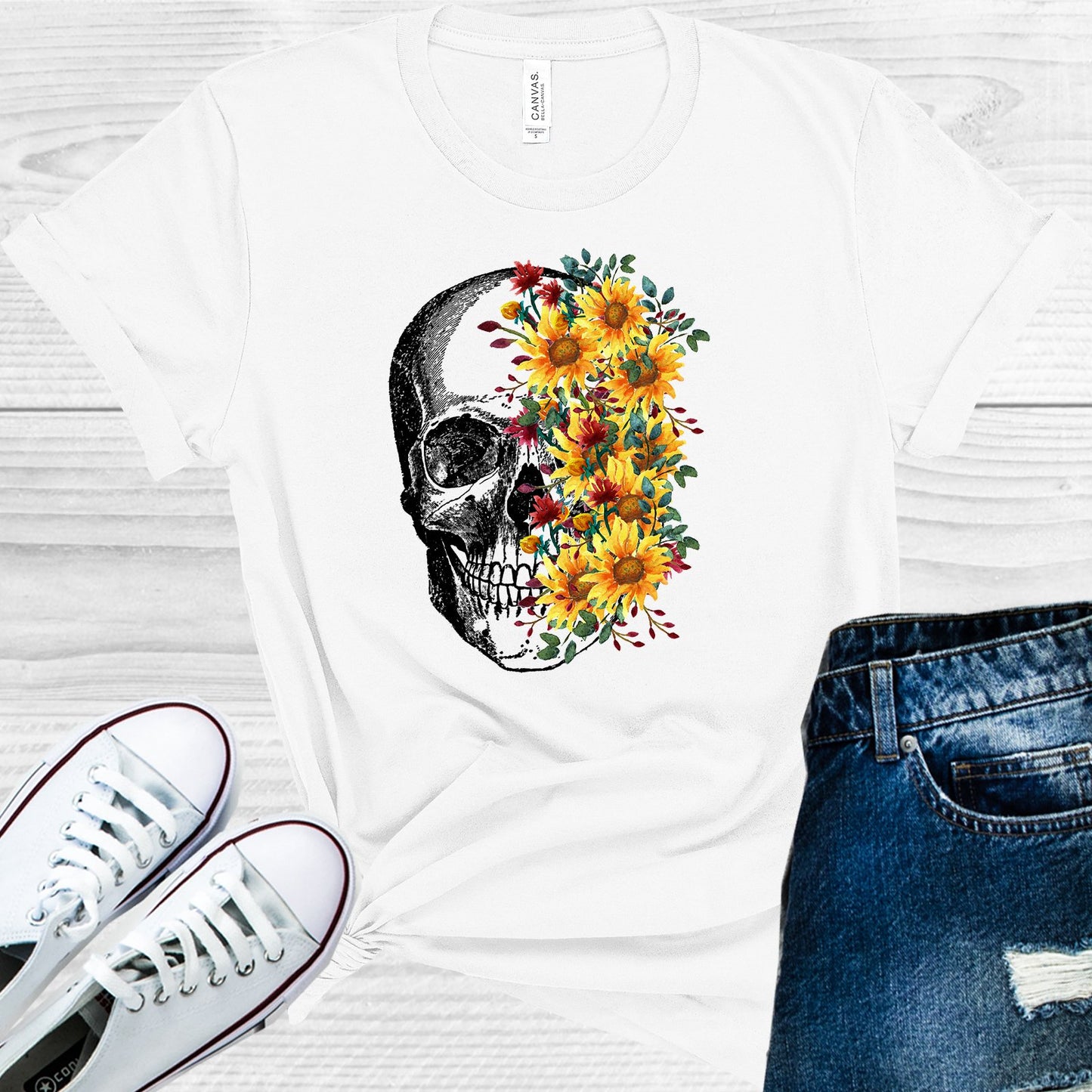 Sunflower Skull Graphic Tee Graphic Tee