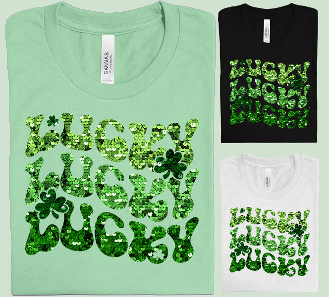 Lucky Faux Glitter Graphic Tee