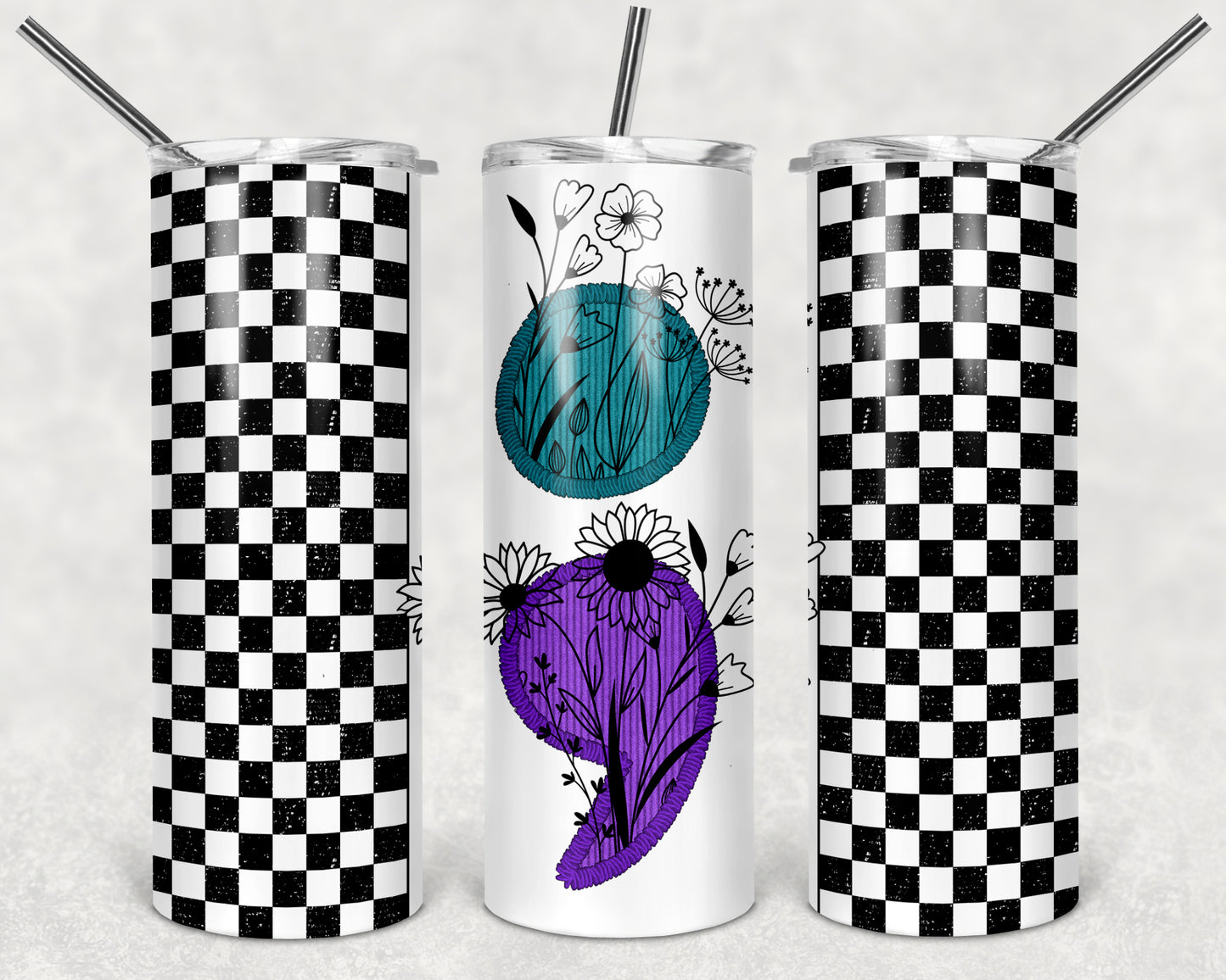 Floral Semicolon 20 oz Skinny Tumbler