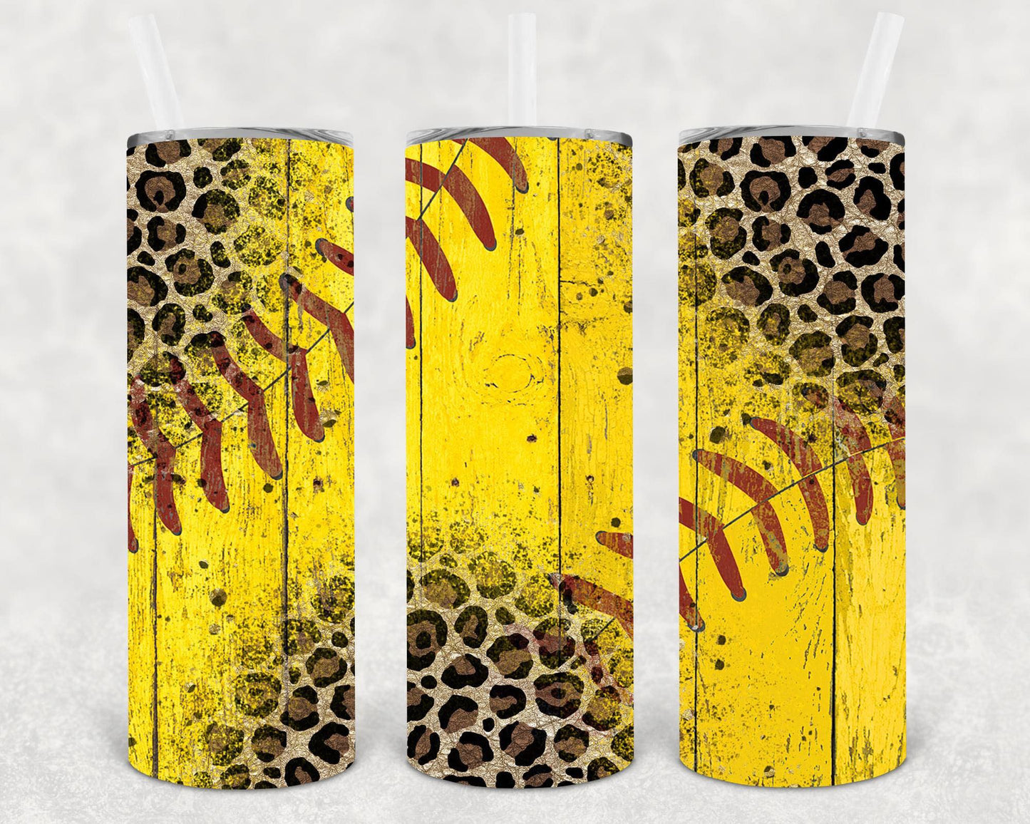 Softball Leopard 20 Oz Skinny Tumbler