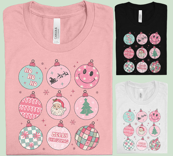 Retro Pink Christmas Bulbs Graphic Tee