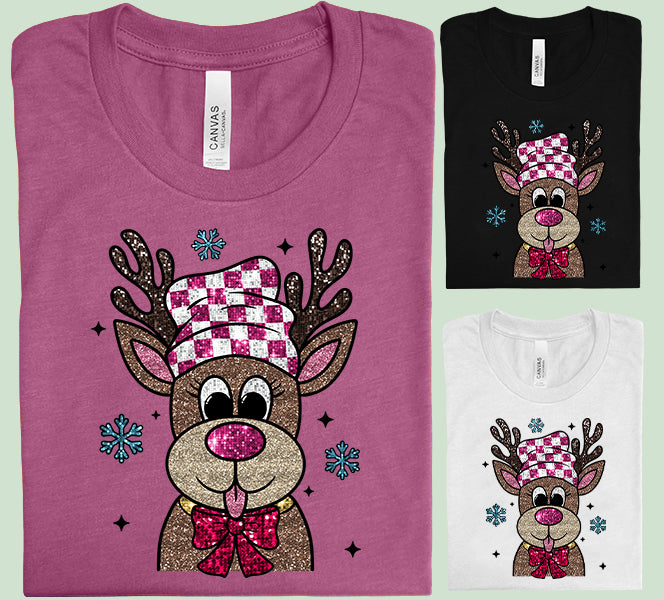 Faux Glitter Reindeer Graphic Tee
