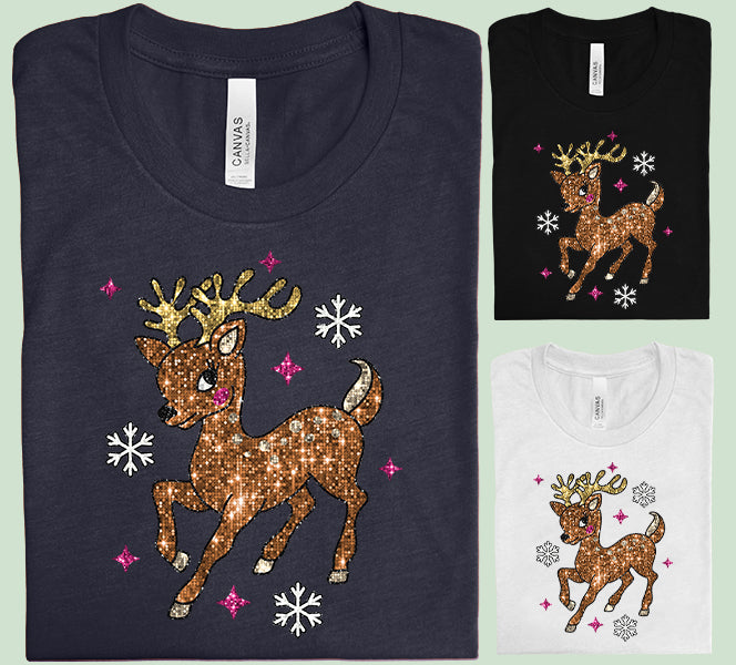Faux Glitter Reindeer Graphic Tee