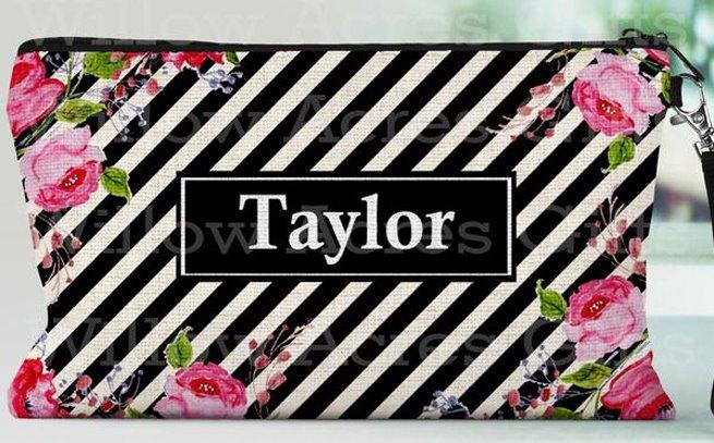Floral And Stripes Wristlet