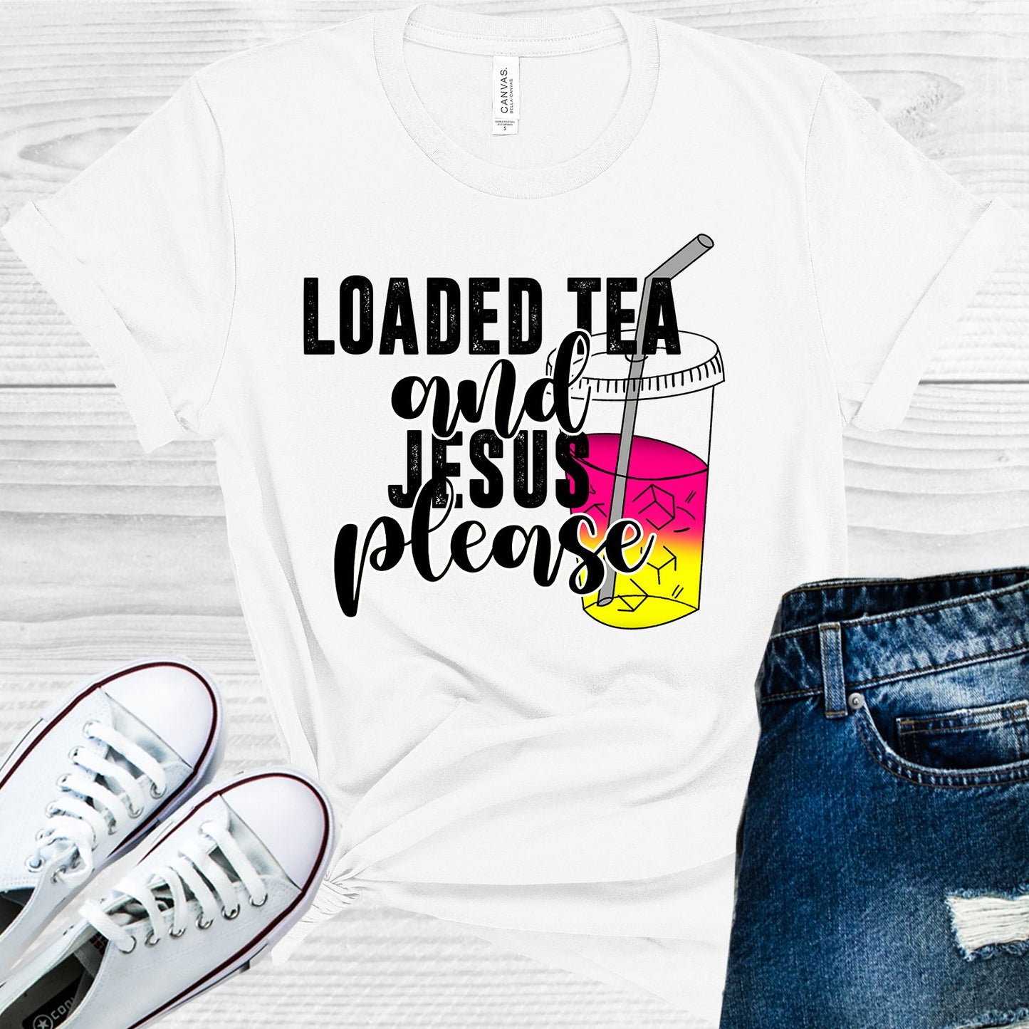 Loaded Tea And Jesus Please Graphic Tee Graphic Tee
