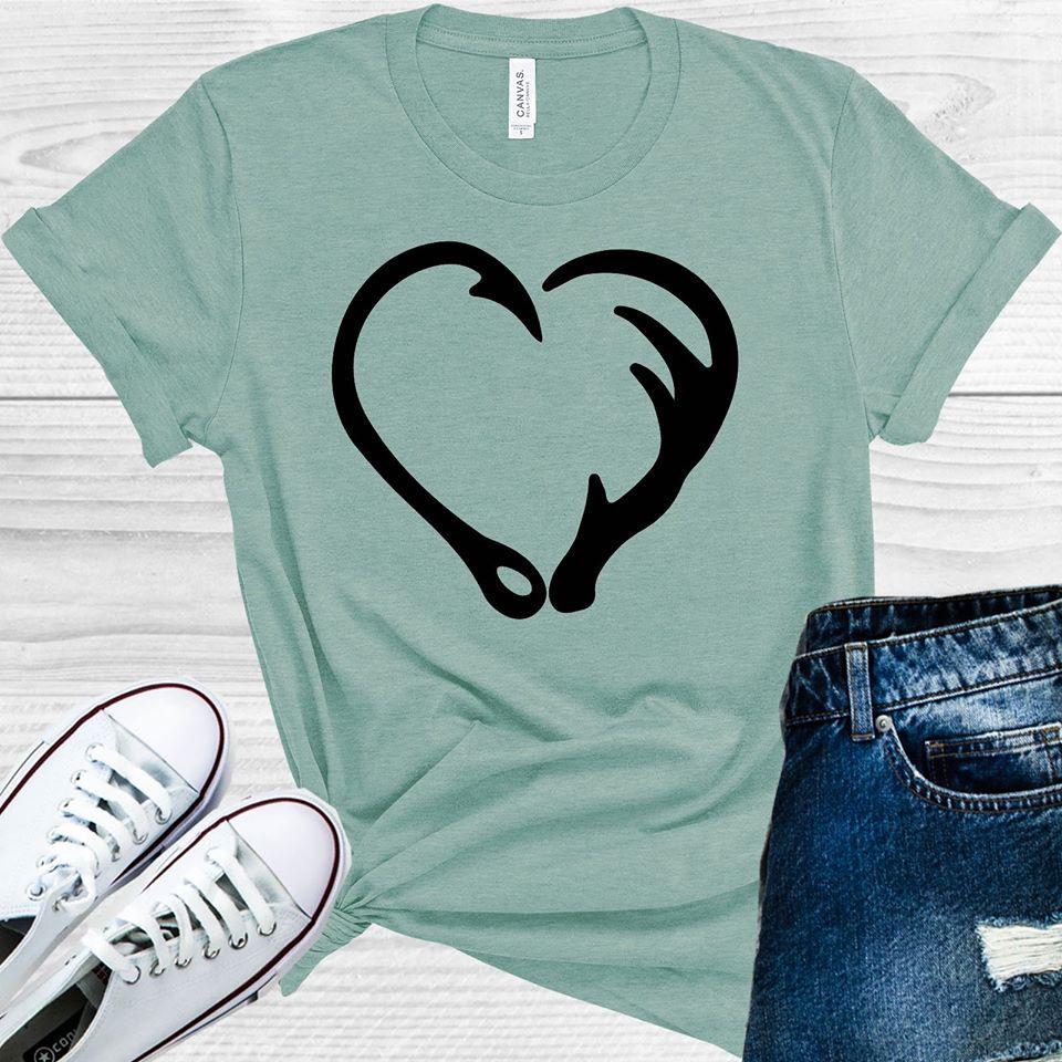 Fish Hook Deer Antler Heart Graphic Tee Graphic Tee