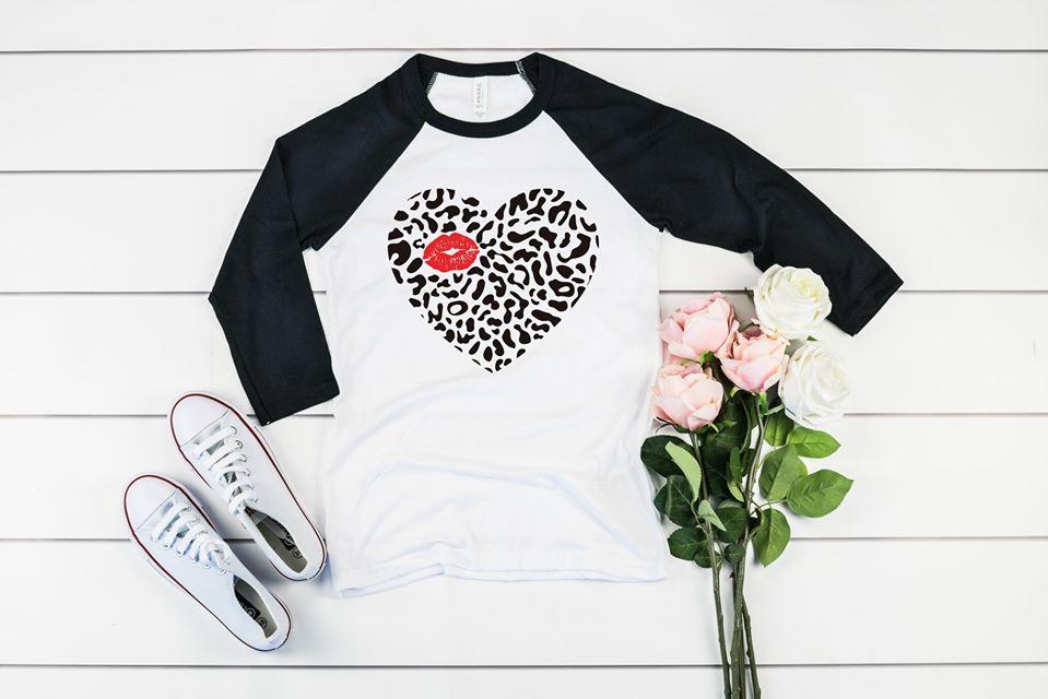 Leopard Lips Heart Graphic Tee Graphic Tee