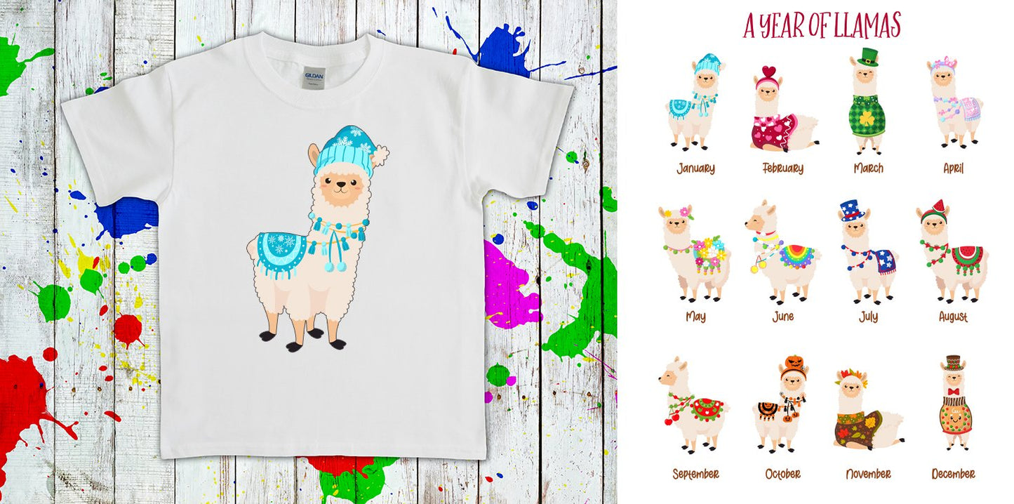 A Year Of Llamas Monthly Graphic Tee Graphic Tee