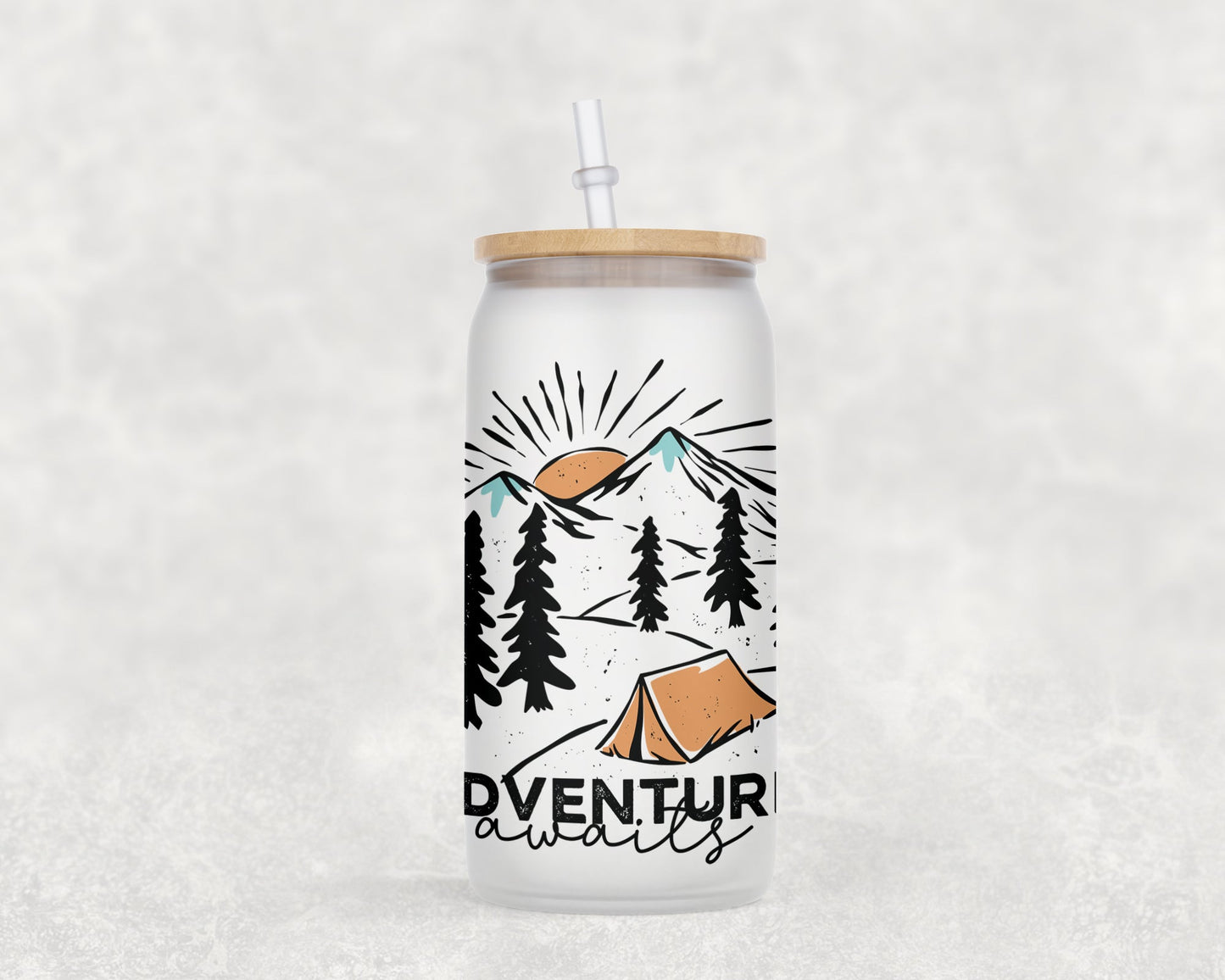 Adventure Awaits 16 Oz Glass Can Coffee Mug