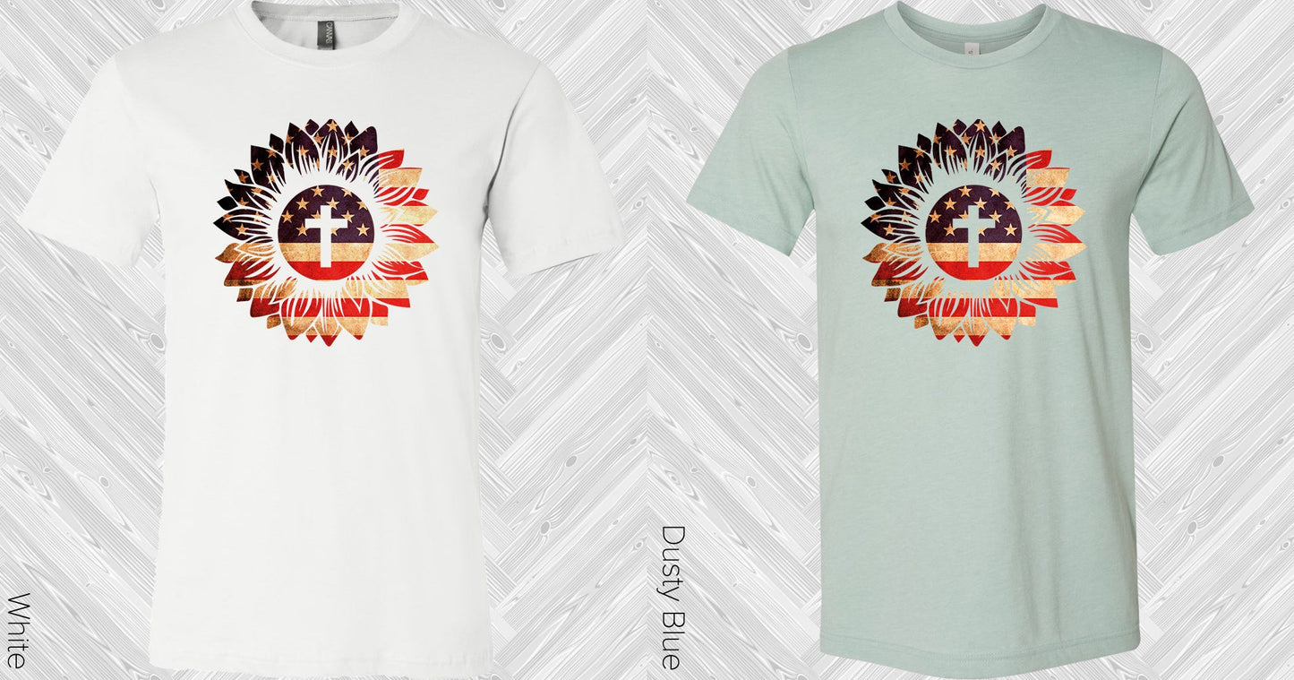 America Sunflower Cross Graphic Tee Graphic Tee