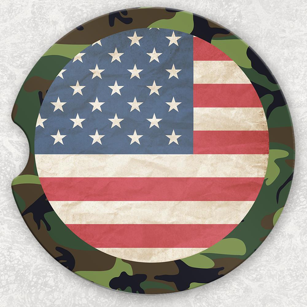 Car Coaster Set - American Flag And Camo