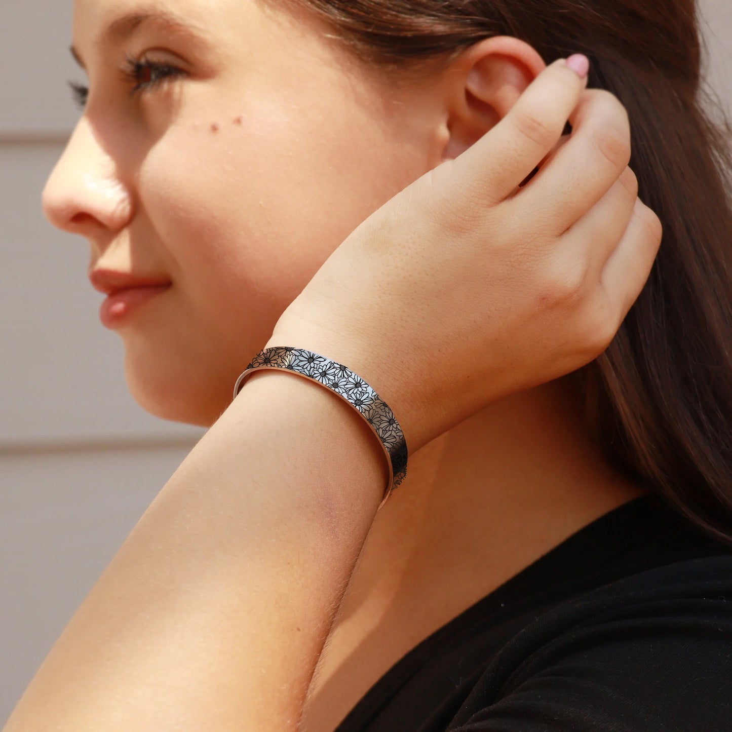 Floral Custom Engraved Cuff Bracelet