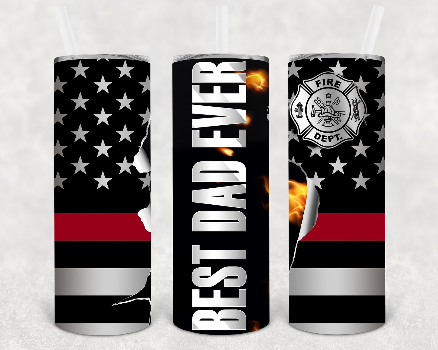 Best Dad Ever Fire 20 Oz Skinny Tumbler