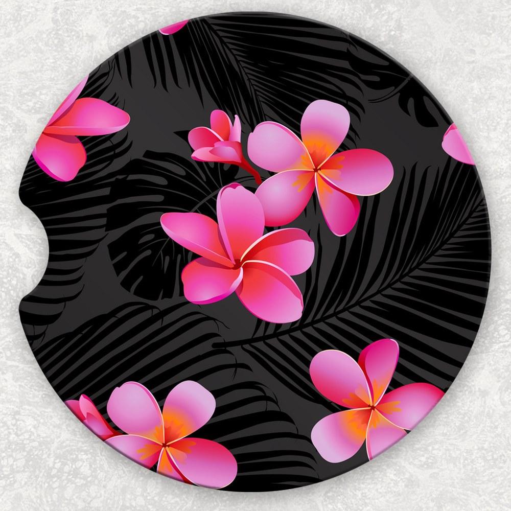 Car Coaster Set - Black And Pink Floral