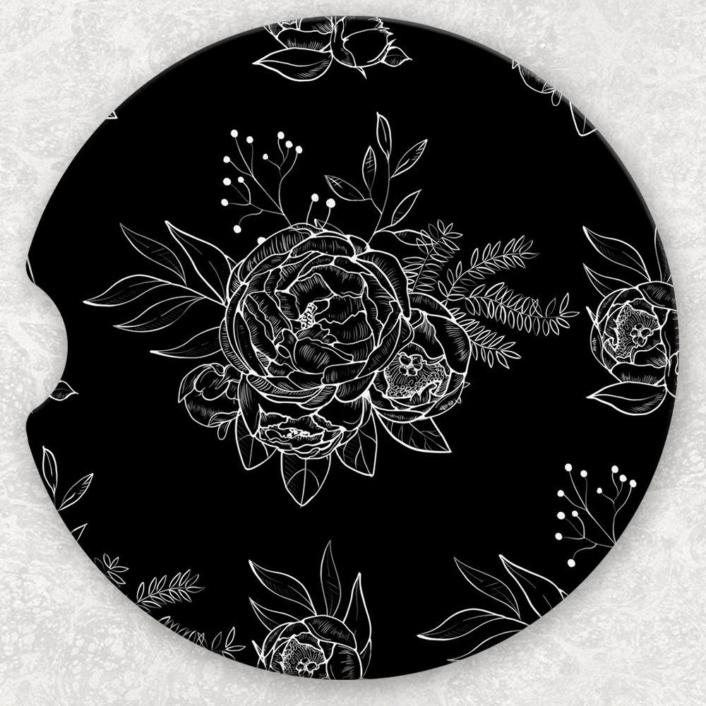 Car Coaster Set - Black And White Roses