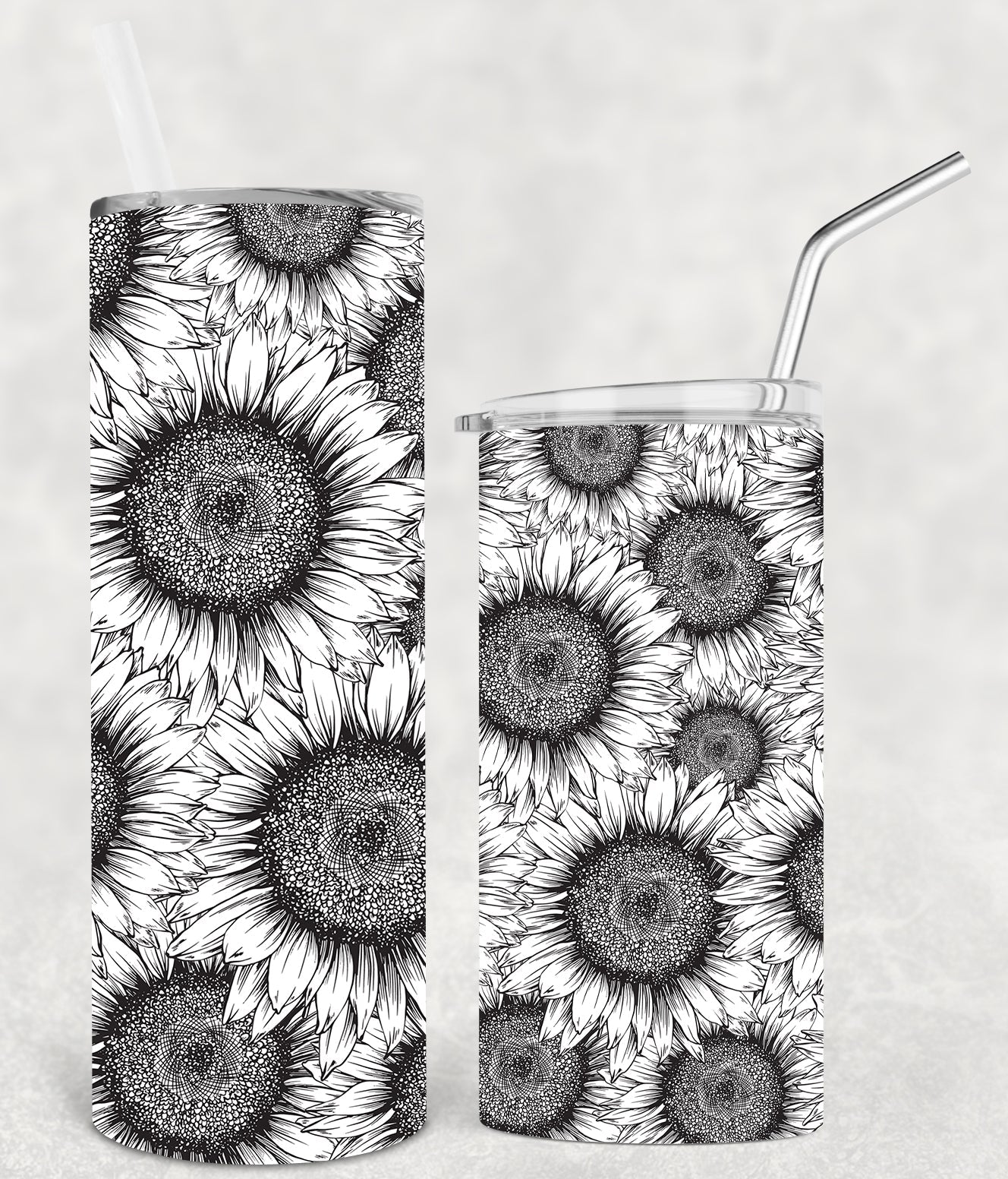 Black And White Sunflowers 20 Oz Skinny Tumbler