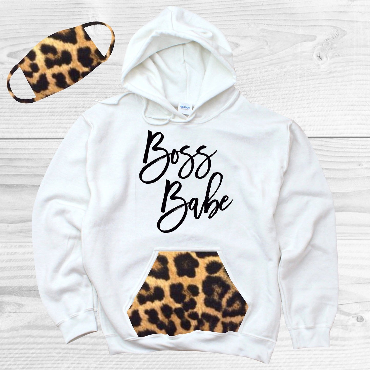 Boss Babe Pattern Pocket Hoodie Graphic Tee
