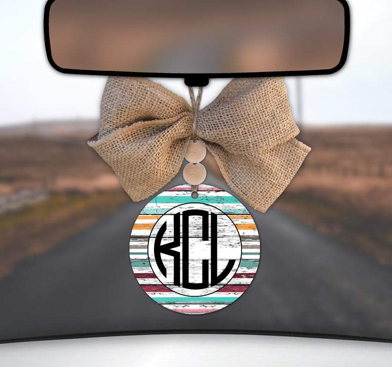 Personalized Colorful Stripes Monogram Car Charm Ornament