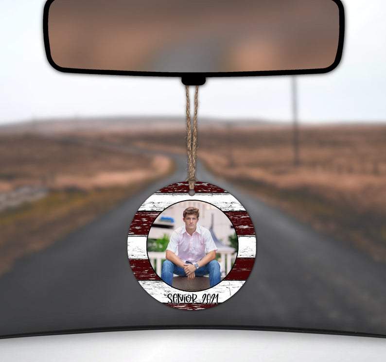 Maroon/white Photo Car Charm Ornament
