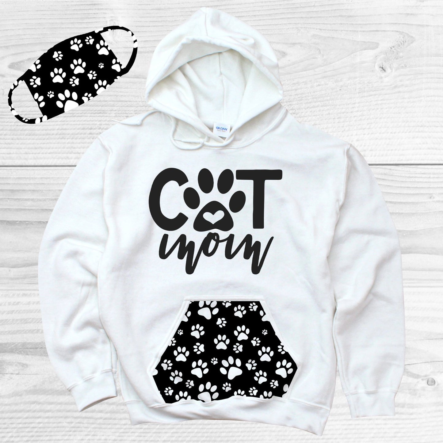 Cat Mom Pattern Pocket Hoodie Graphic Tee