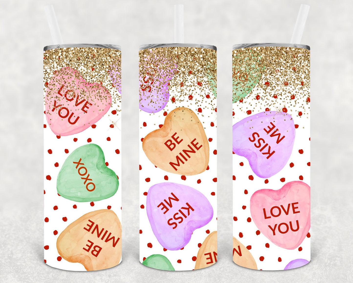Conversation Hearts 20 Oz Skinny Tumbler