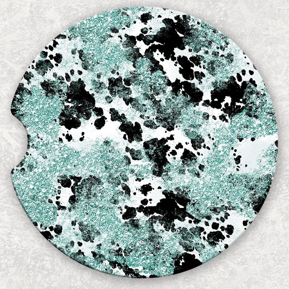 Car Coaster Set - Cow And Turquoise