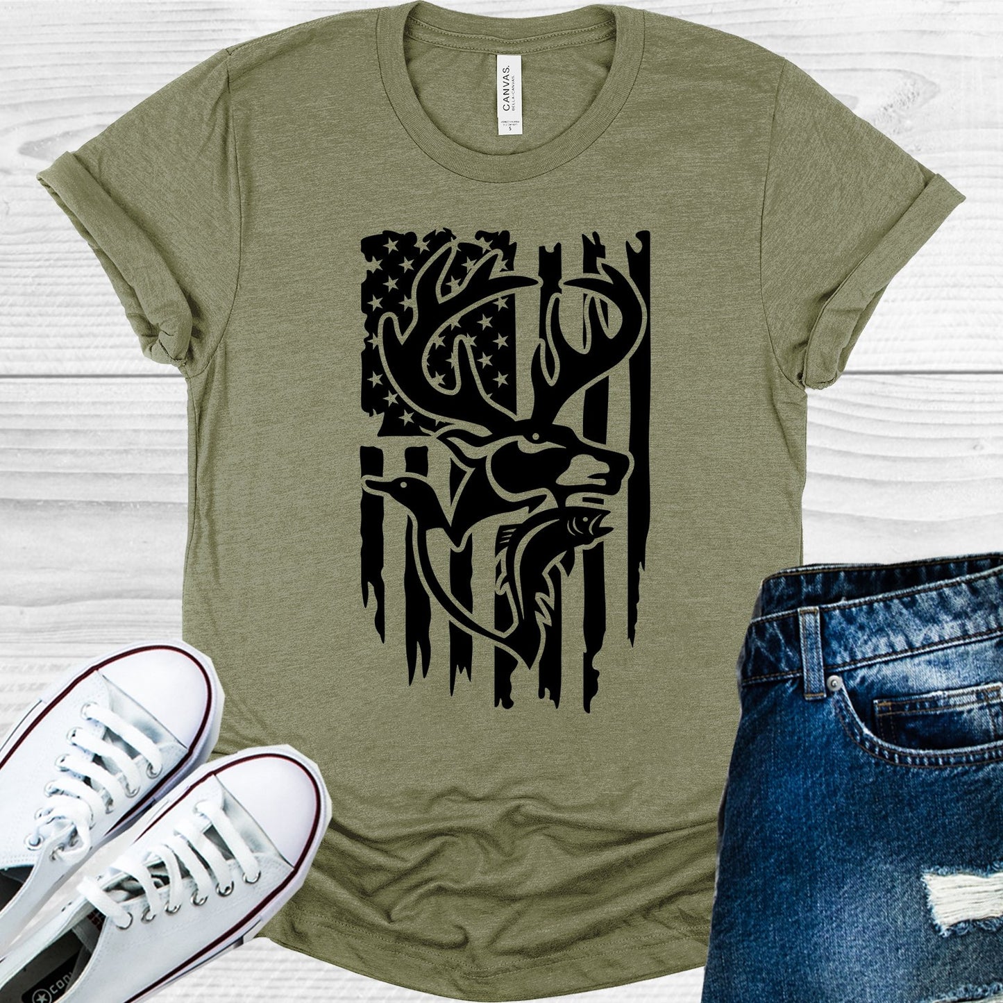 Deer Duck Fish Flag Graphic Tee Graphic Tee