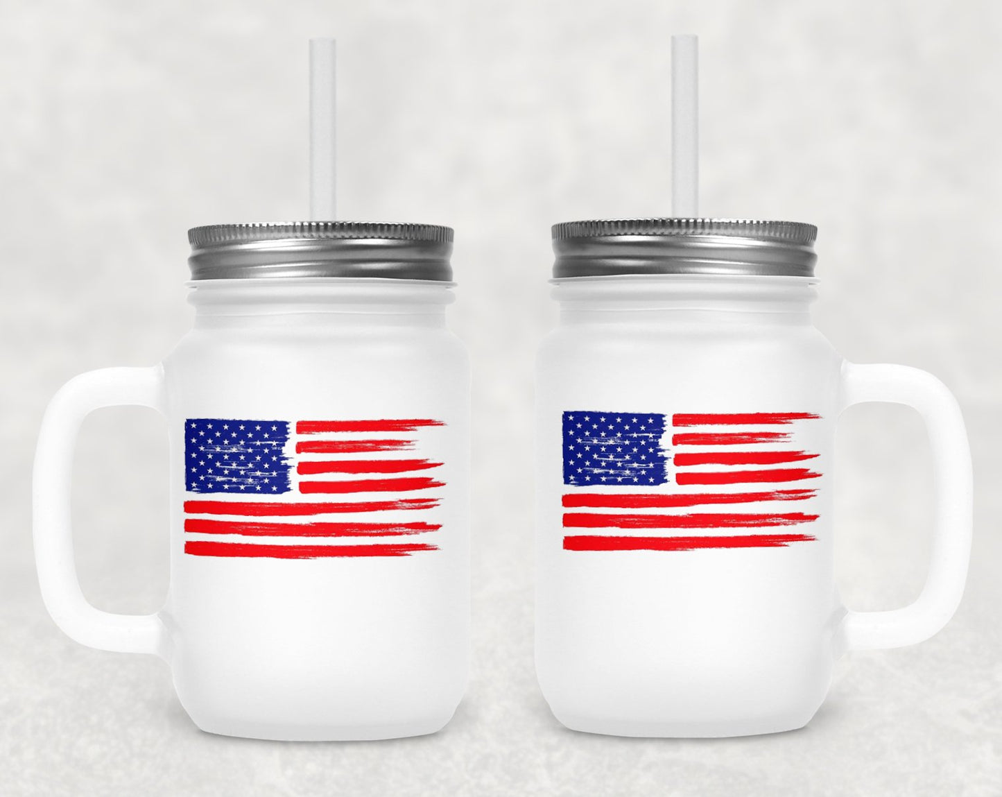 Distressed Flag Frosted Mason Jar