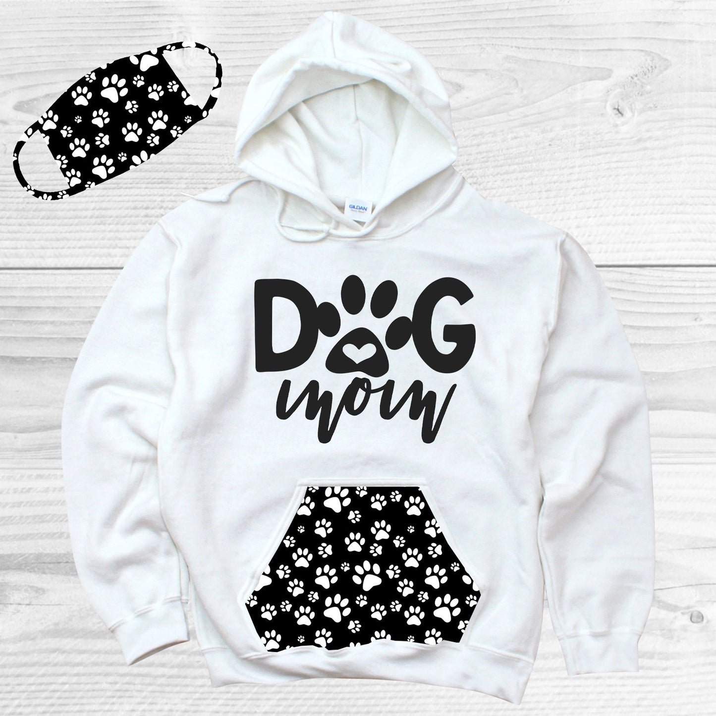 Dog Mom Pattern Pocket Hoodie Graphic Tee