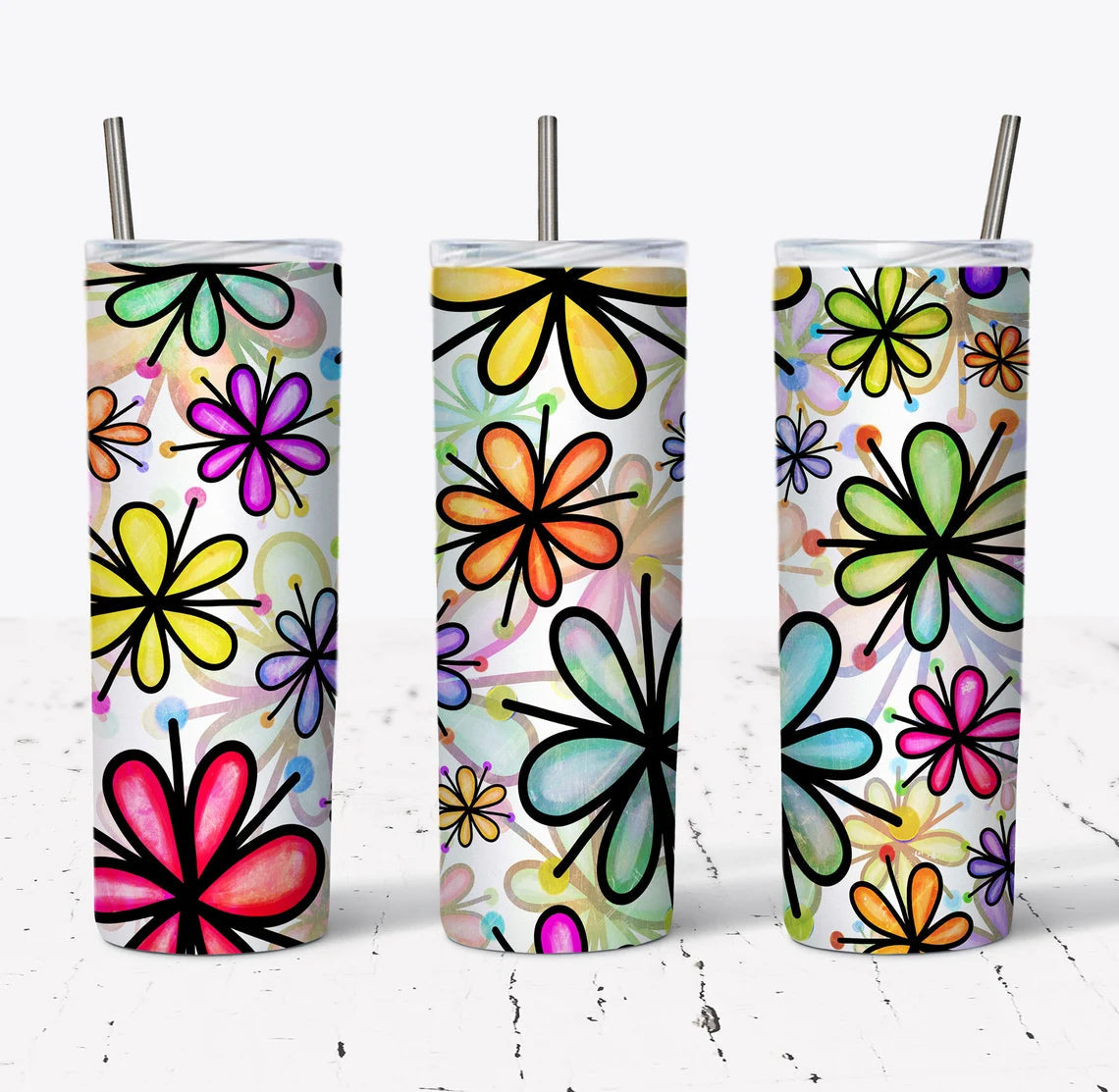 Doodle Daisies 20 Oz Skinny Tumbler