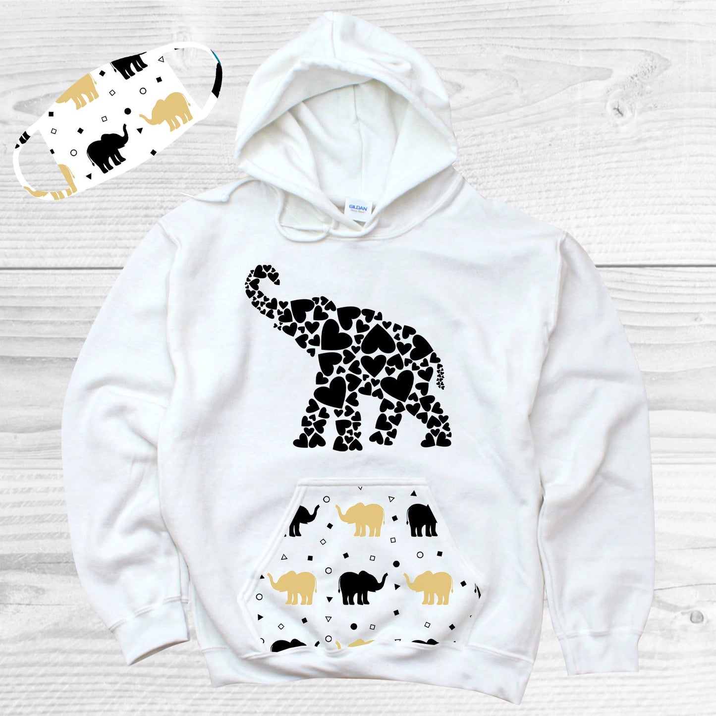 Elephant Pattern Pocket Hoodie Graphic Tee