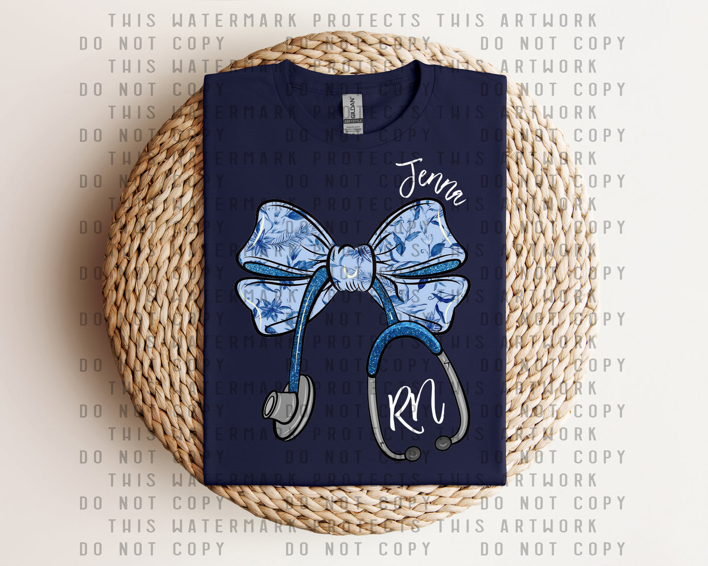 Blue Floral Stethoscope Graphic Tee