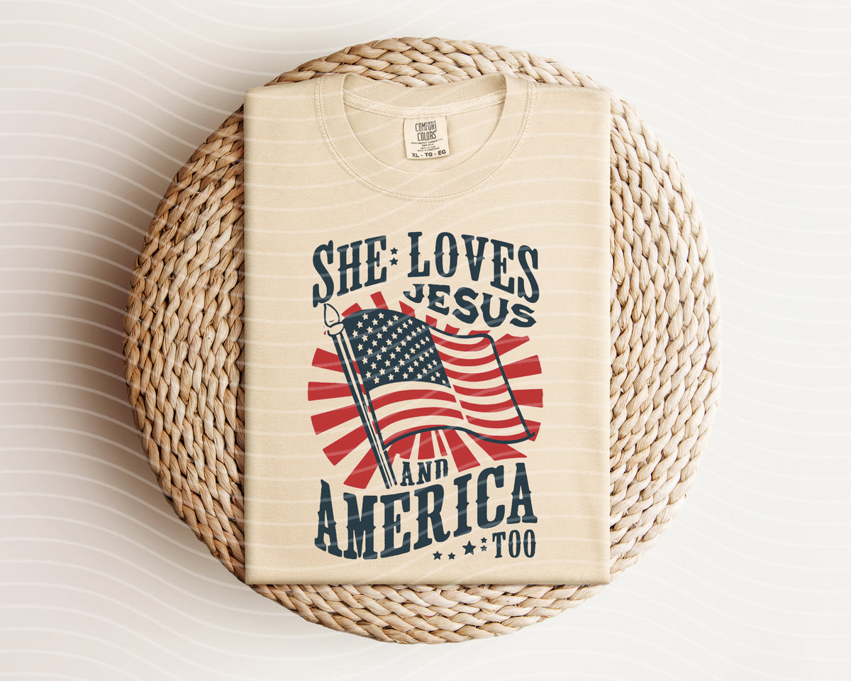 She Loves Jesus and America Too Graphic Tee
