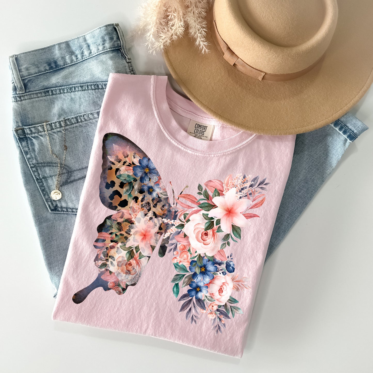 Leopard Floral Butterfly Graphic Tee