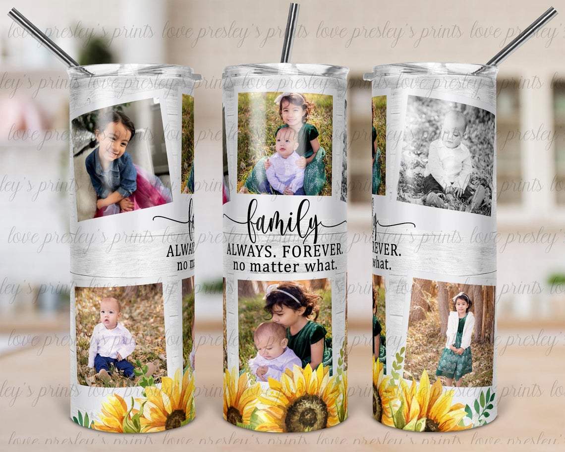 Family Always Forever No Matter What Frame 20 Oz Skinny Tumbler