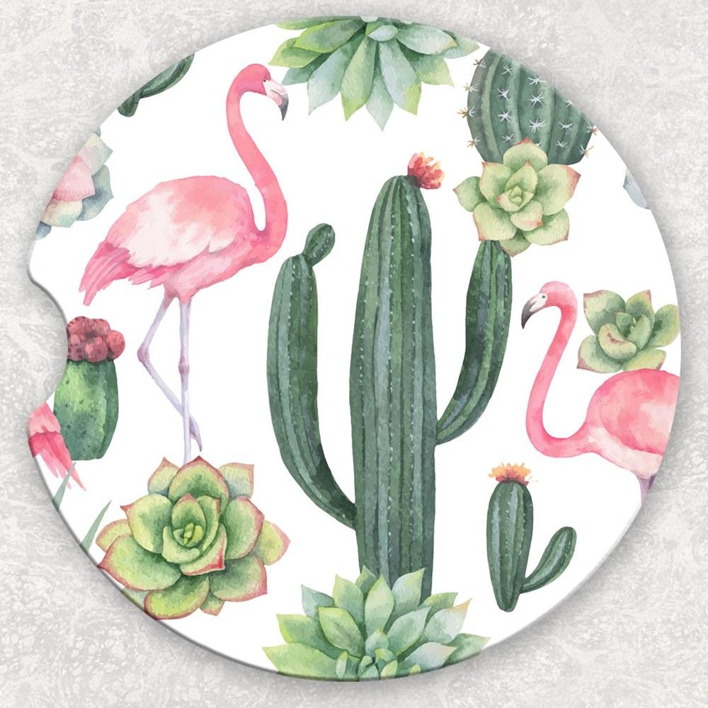 Car Coaster Set - Flamingo And Cactus