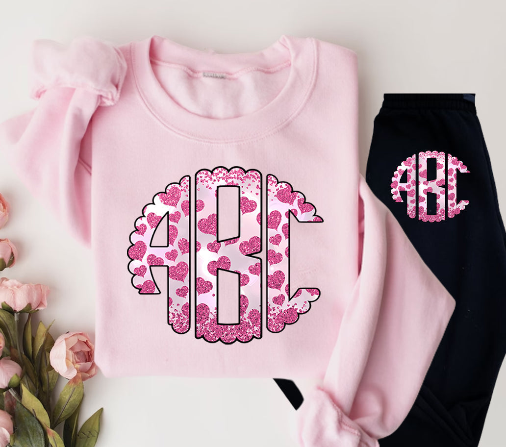 Glitter Hearts Monogram Graphic Tee Graphic Tee