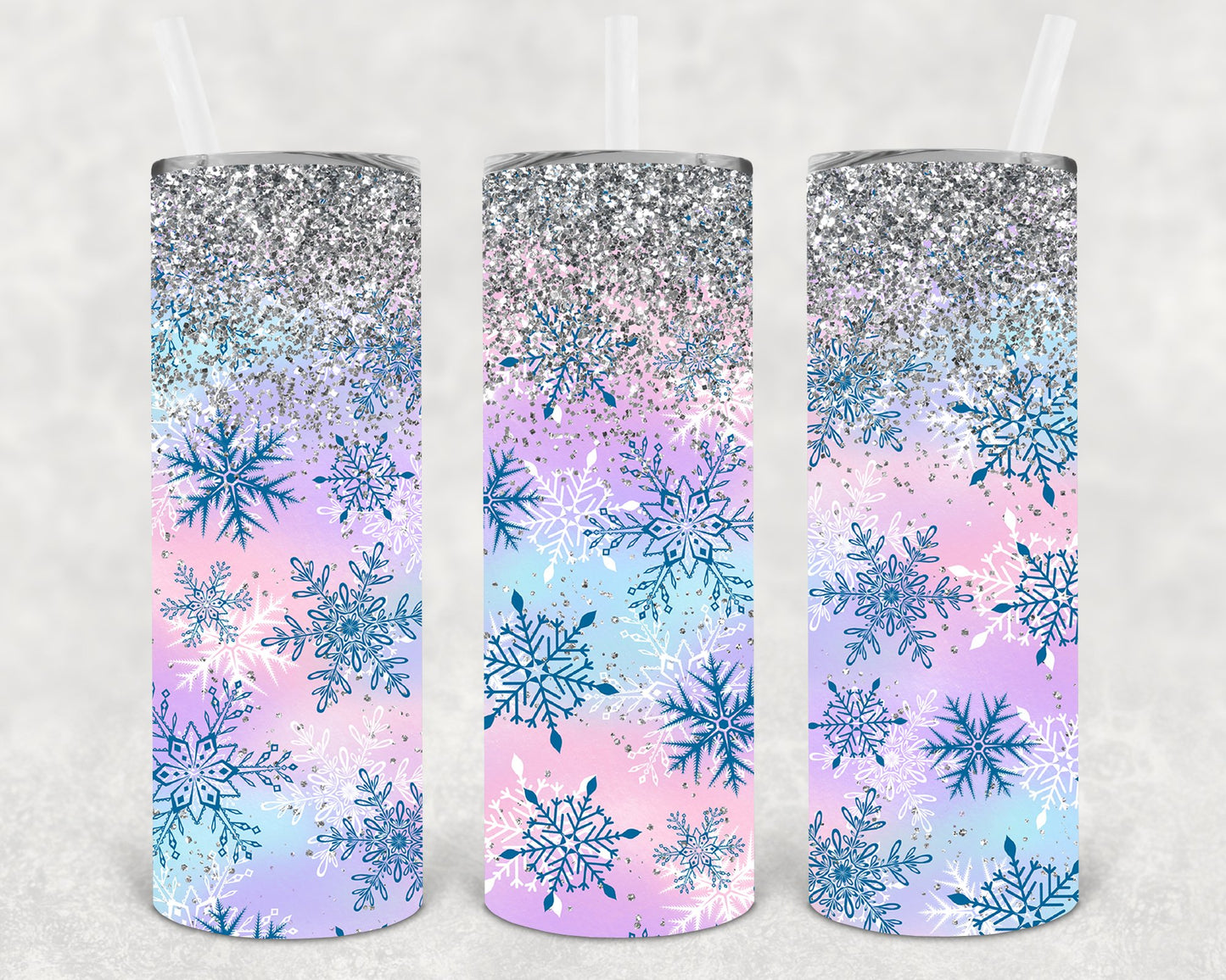 Glitter Snowflakes 20 Oz Skinny Tumbler