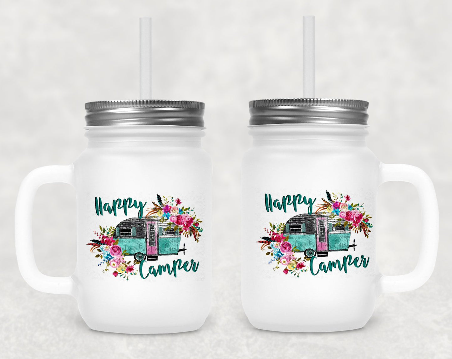 Happy Camper Frosted Mason Jar