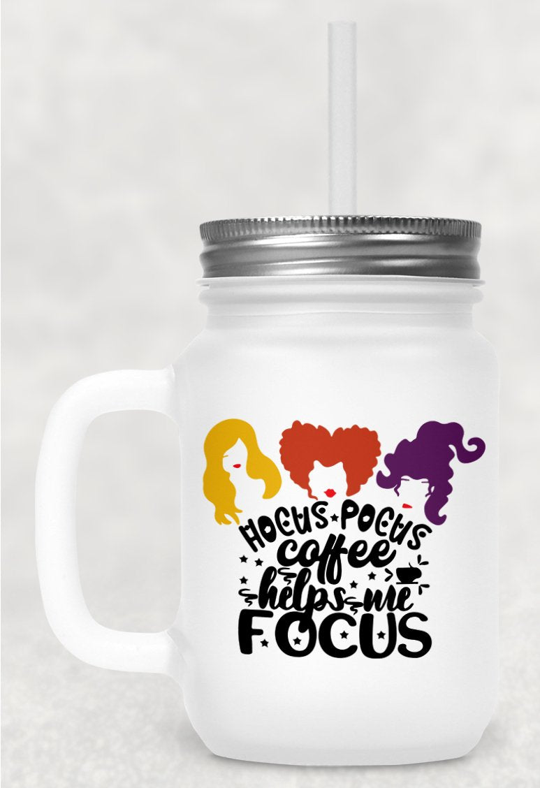 Coffee Helps Me Focus Frosted Mason Jar