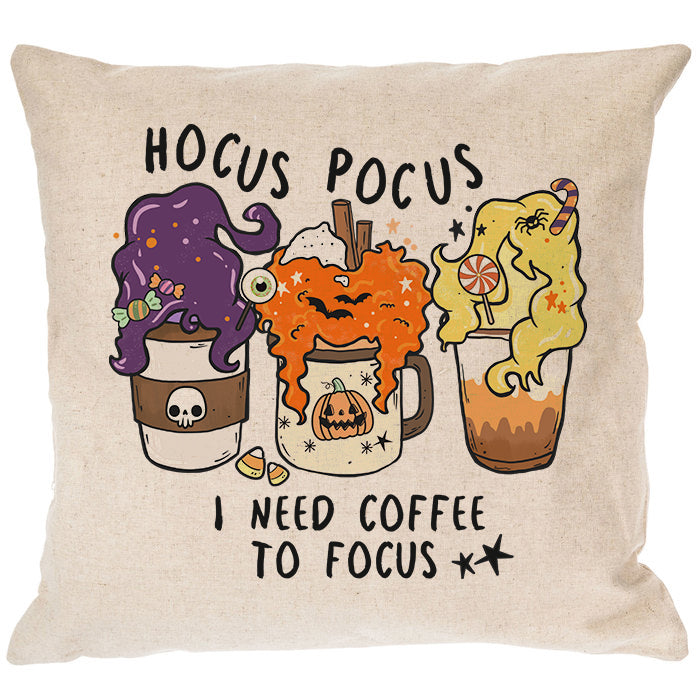 Hocus Pocus I Need Coffee To Focus Canvas Pillow Cover