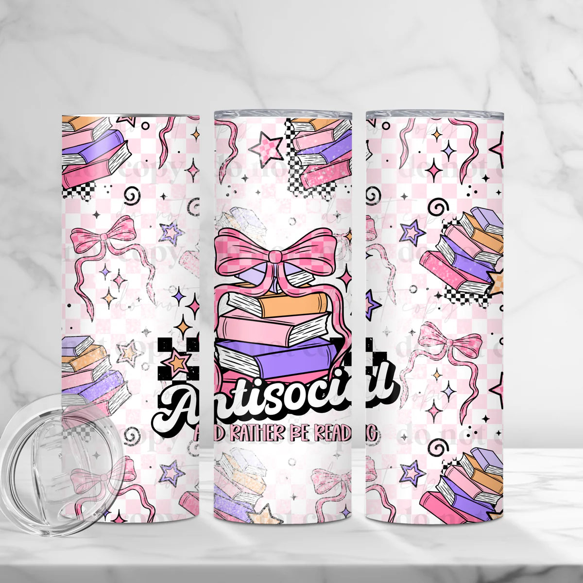 Antisocial and Rather be Reading 20 oz Skinny Tumbler