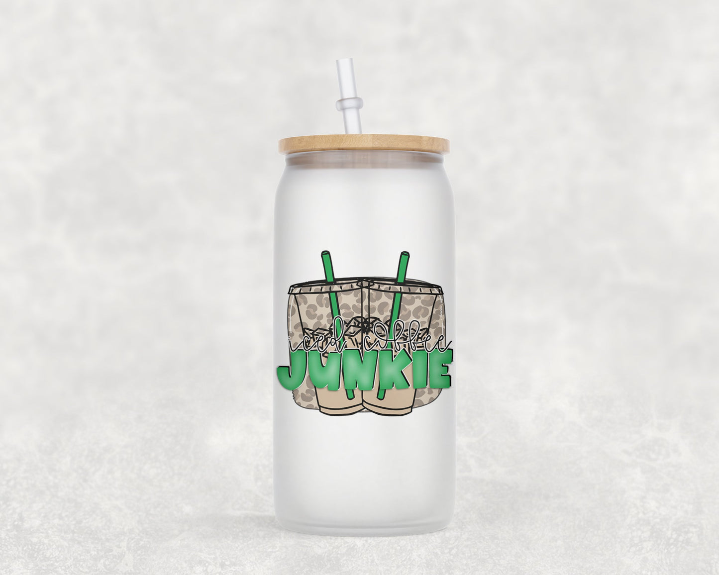Iced Coffee Junkie 16 Oz Glass Can Mug