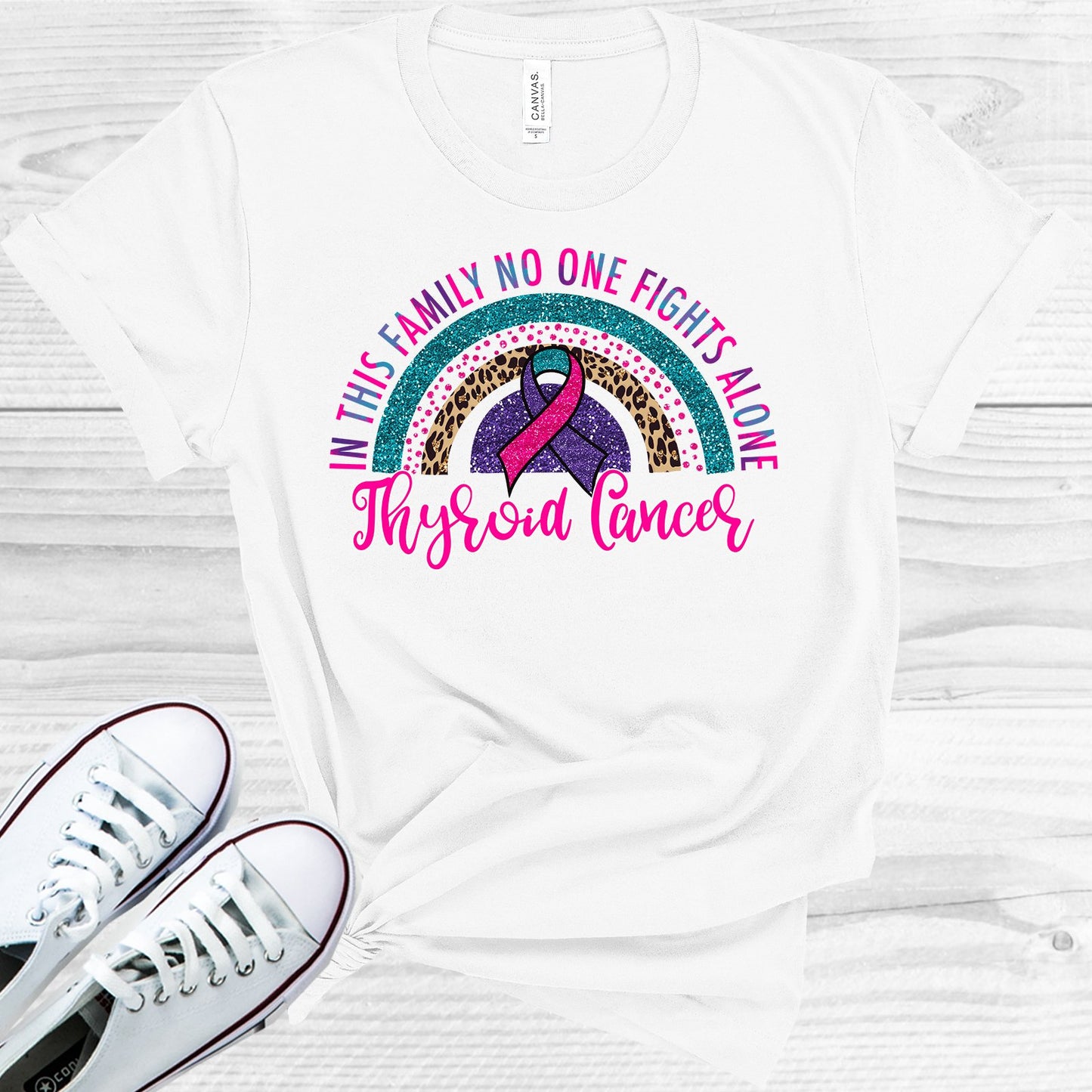 In This Family No One Fights Alone Thyroid Cancer Graphic Tee Graphic Tee