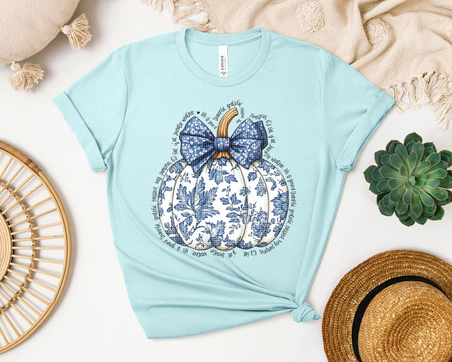 Thankful Grateful Blue Pumpkin Graphic Tee